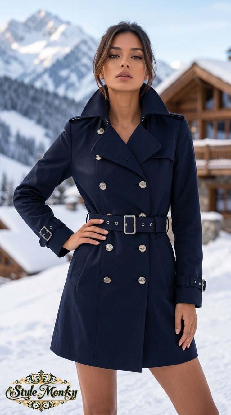 John Weitz Trench Coat Size 38 Navy Double Breasted Belted